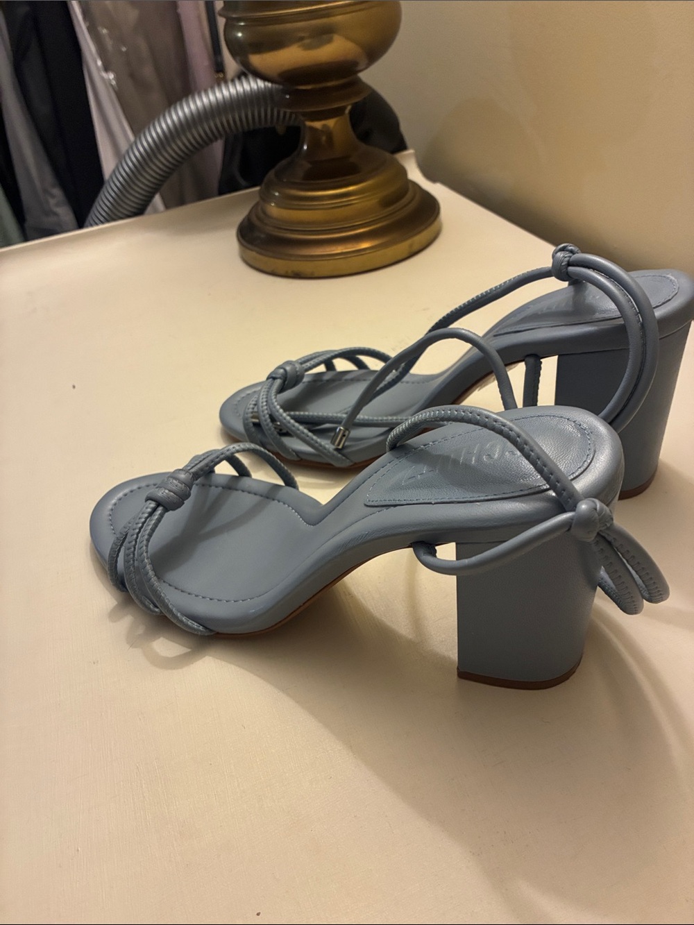 SCHUTZ Powder Blue Knotted Strap Block Heel Sandals - Picture 2 of 4
